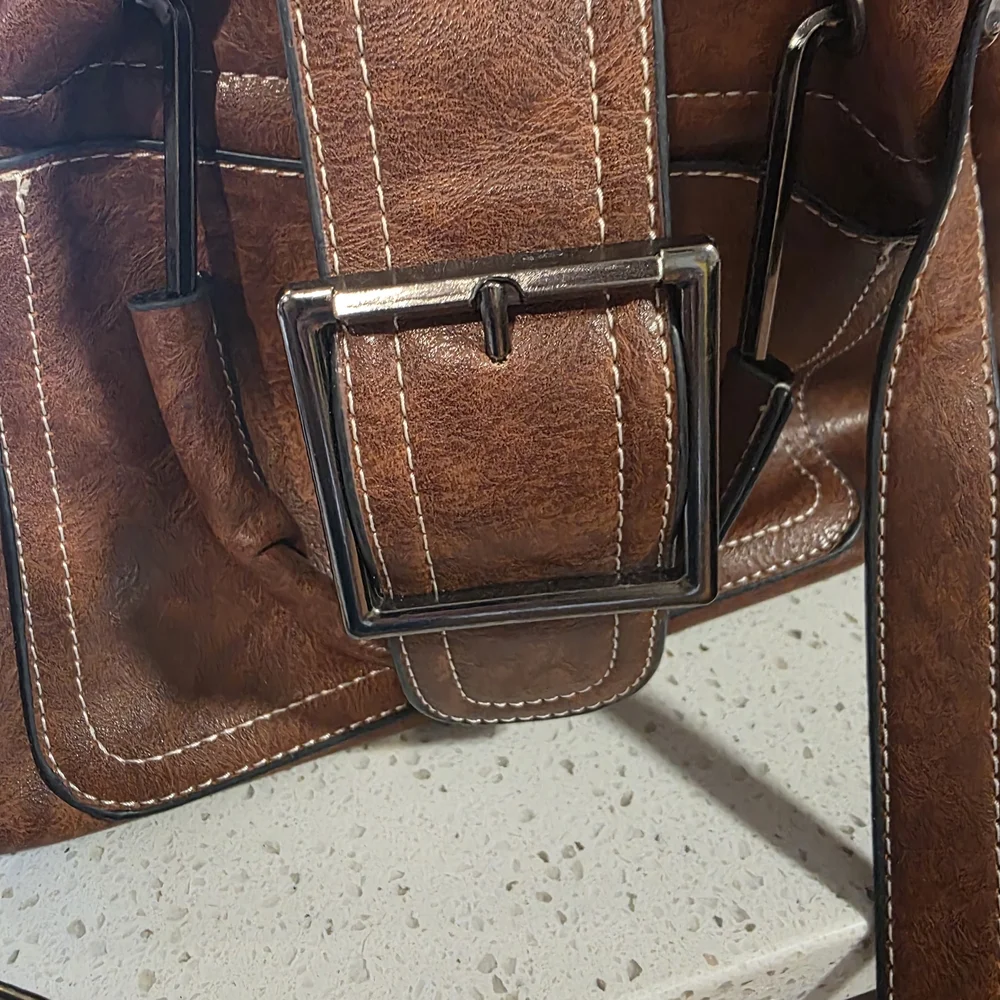 Brown Shoulder Bag with Buckle Detail - Picture 2 of 5